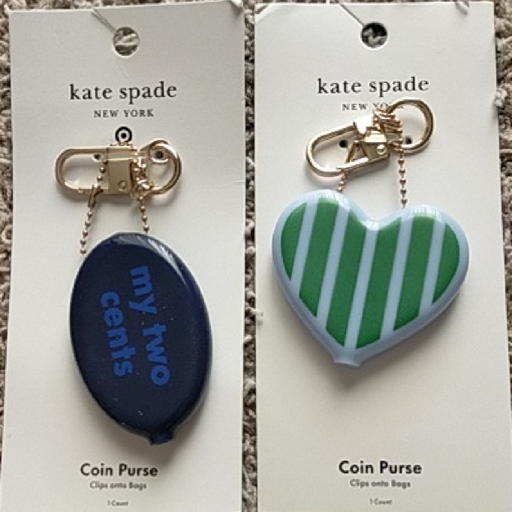 Kate Spade Target Coin Purse Bag Charm Set  HEART CLIP CHARM and “My Two Cents”